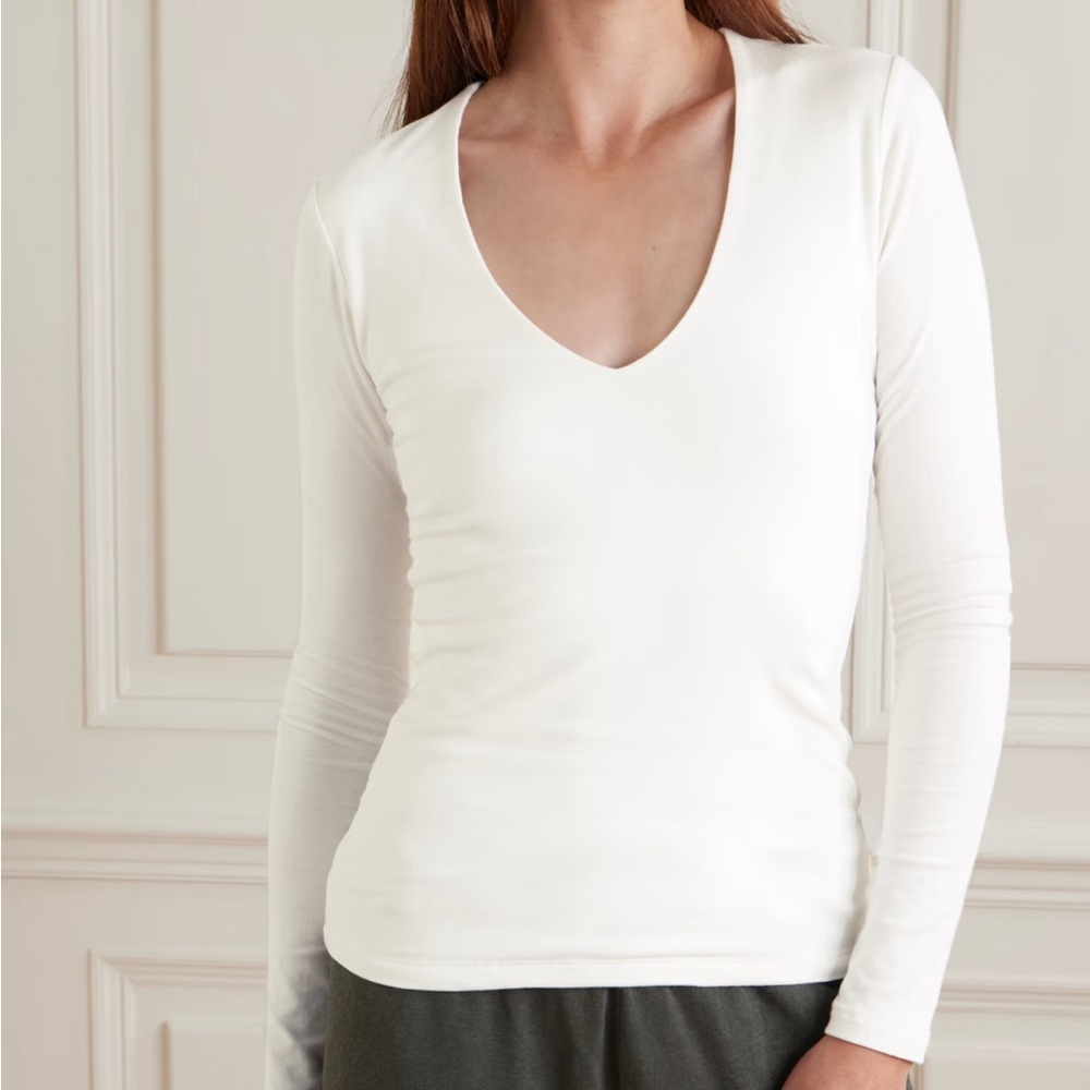 Z Supply White V-Neck Long Sleeve Top